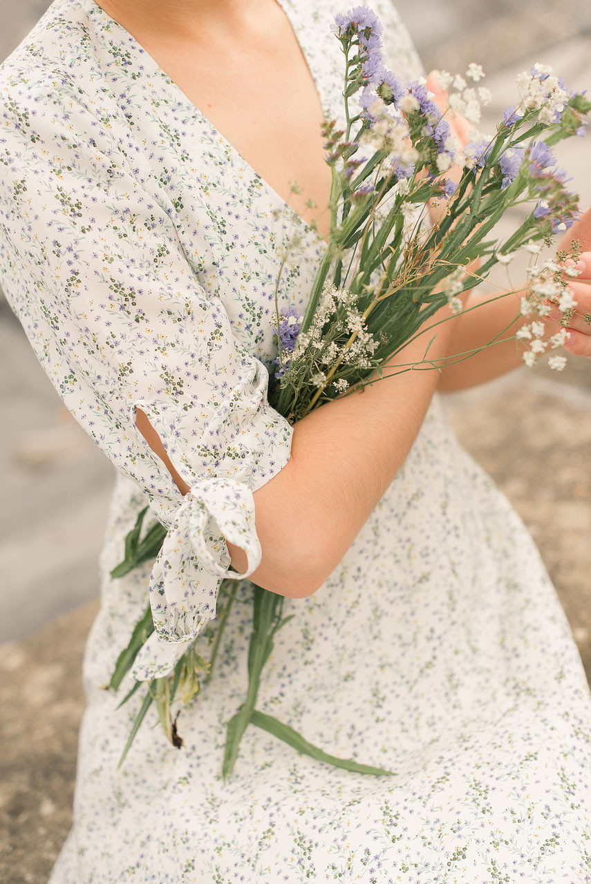 Jeanne Garden Print Dress, Ivory